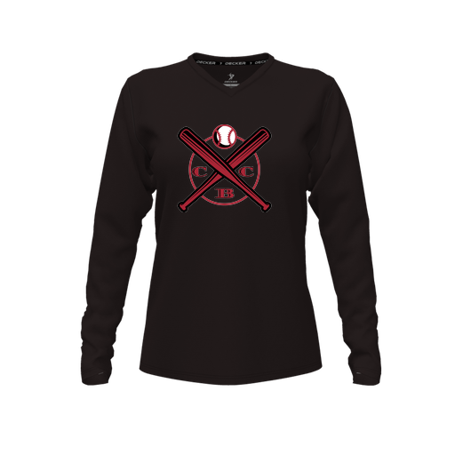 [CUS-DFW-TEES-PER-VNK-LSL-BLK-FYXS-LOGO1] Decker Performance T-Shirt (Female Youth XS, Black, V Neck, Logo 1, Long Sleeve)