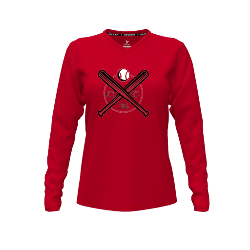 [FTLVPTRD-FYXS-LOGO1] Decker Performance T-Shirt (Female Youth XS, Red, V Neck, Logo 1, Long Sleeve)